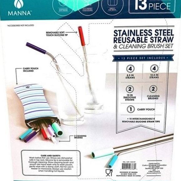 🔥New Manna 13pcs Reusable Straw & Cleaning Brush - Picture 2 of 6